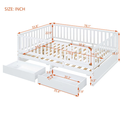 Daybed With Fence Guardrails And 2 Drawers, Split Into Independent Floor Bed & Daybed - The Sleep Loft - Online Mattress Showroom NYC