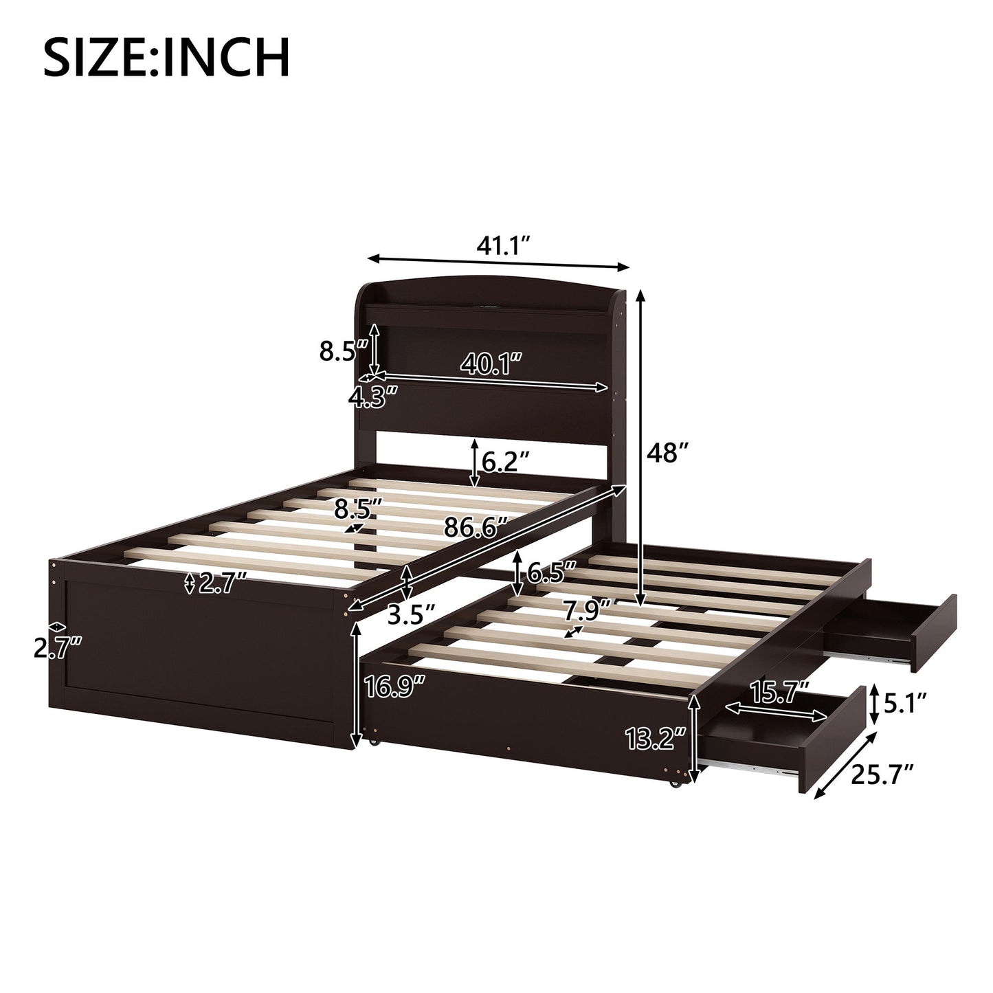 Platform Bed With LED Headboard, Charging Station, Trundle And 2 Drawers - The Sleep Loft - Online Mattress Showroom NYC
