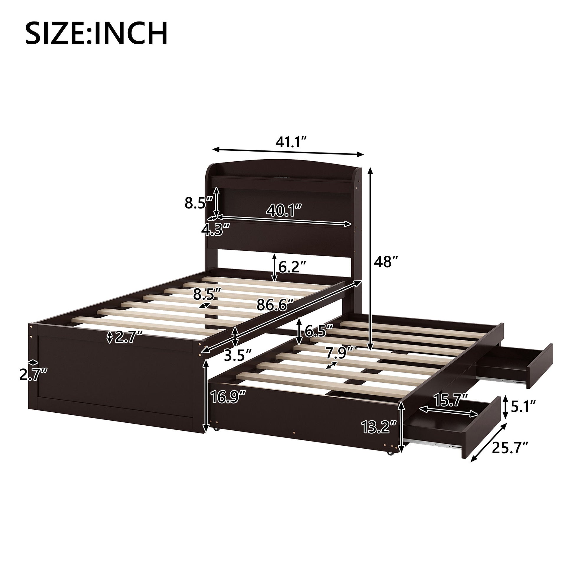 Platform Bed With LED Headboard, Charging Station, Trundle And 2 Drawers - The Sleep Loft - Online Mattress Showroom NYC