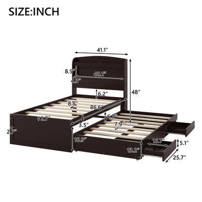 Platform Bed With LED Headboard, Charging Station, Trundle And 2 Drawers - The Sleep Loft - Online Mattress Showroom NYC