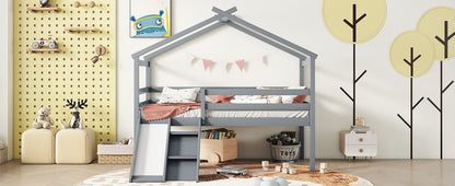 Low Loft House Bed With Slide, Ladder, Safety Guardrails, House Roof Frame - The Sleep Loft - Online Mattress Showroom NYC