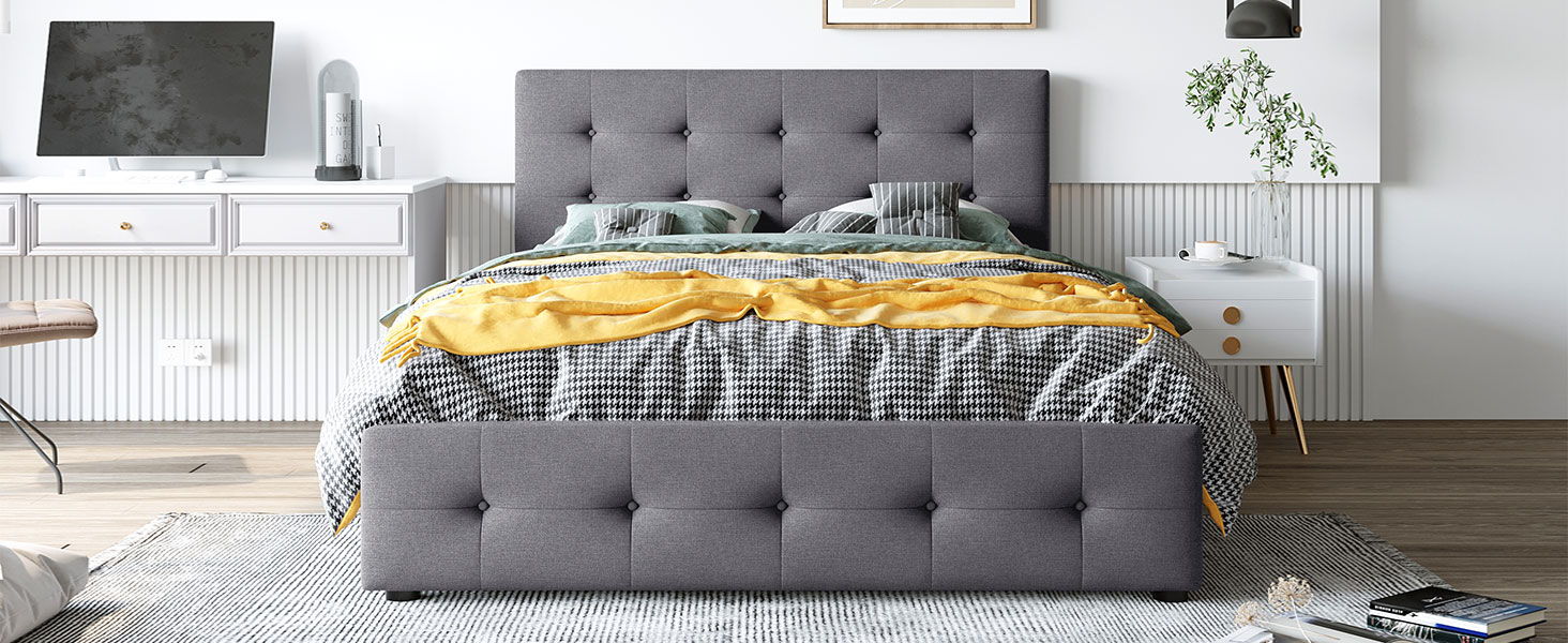 Upholstered Platform Bed With Classic Headboard And Drawers, No Box Spring Needed - The Sleep Loft - Online Mattress Showroom NYC