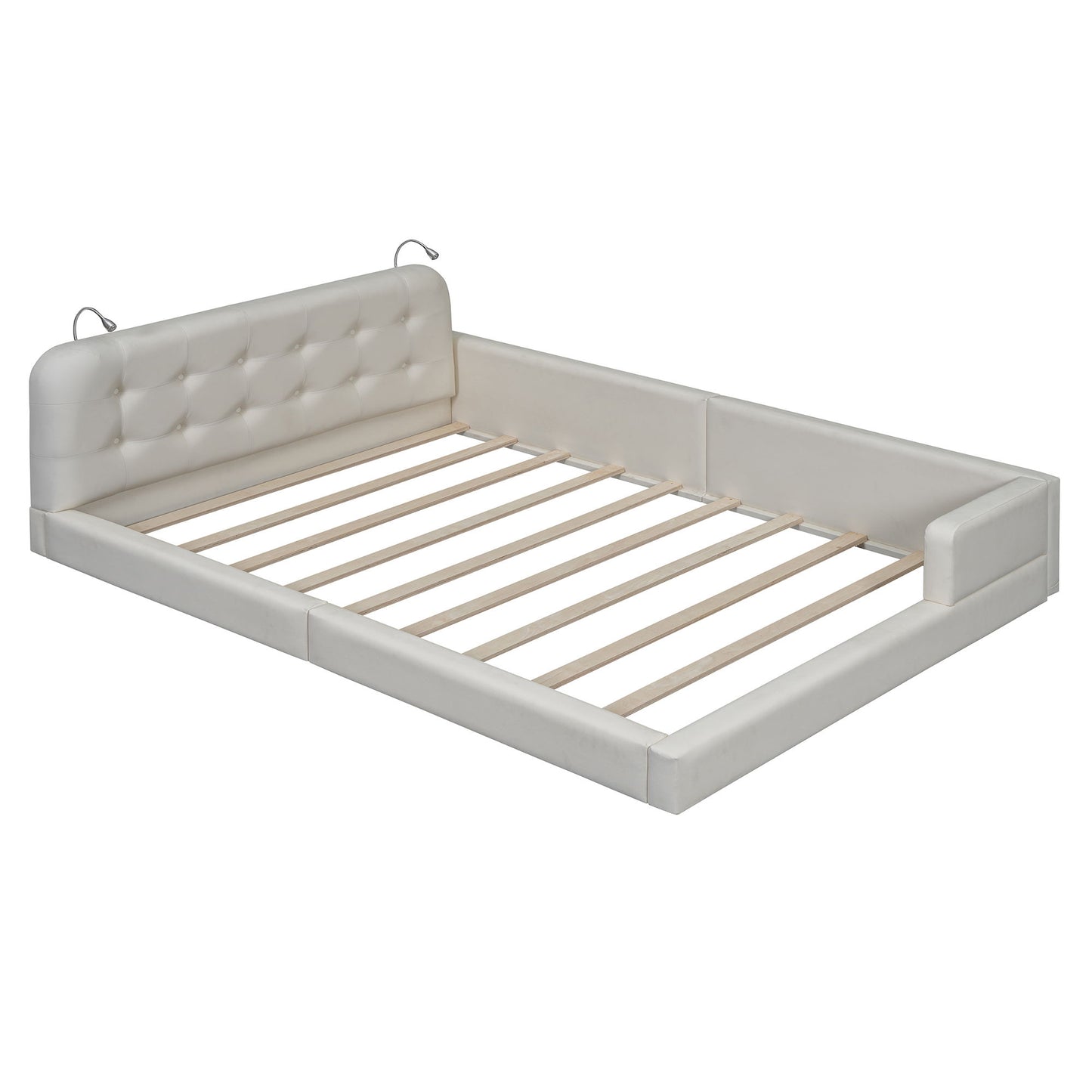 Queen Size Upholstered Platform Bed With 2 Reading Lights - White - The Sleep Loft - Online Mattress Showroom NYC