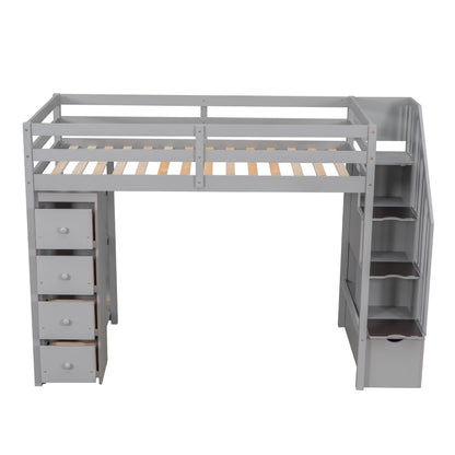 Loft Bed With Storage Drawers And Stairs With Shelves - The Sleep Loft - Online Mattress Showroom NYC