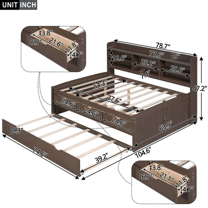 Captain Bed With Built In Bookshelves, 3 Storage Drawers, And Trundle - The Sleep Loft - Online Mattress Showroom NYC