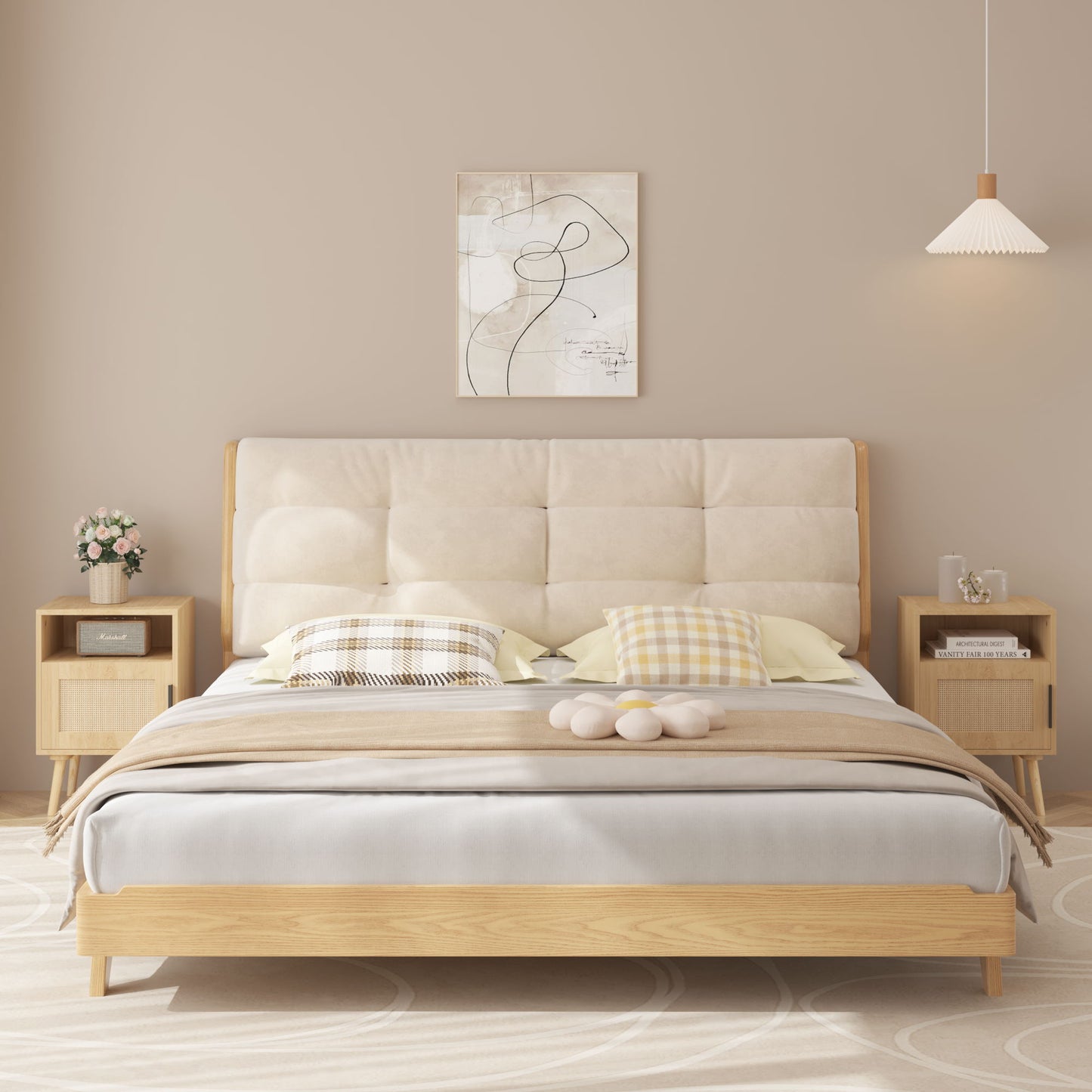 Nightstand, Side Table With Door And Open Shelf For Bedroom - Oak - The Sleep Loft - Online Mattress Showroom NYC