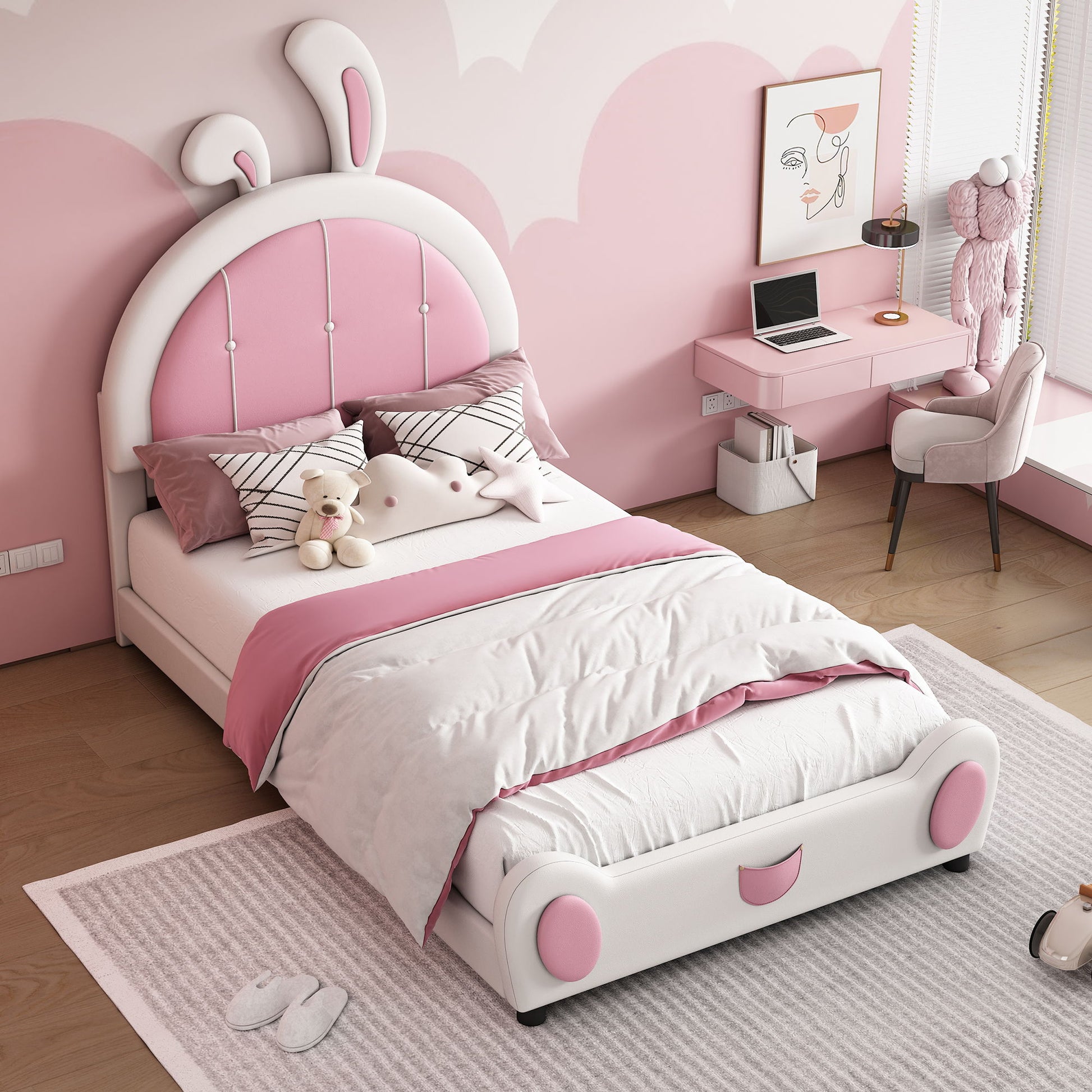 Upholstered Platform Bed With Rabbit Shaped Headboard - The Sleep Loft - Online Mattress Showroom NYC