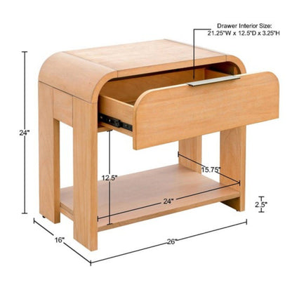 1 Drawer Waterfall Nightstand With Mid Century Design - Natural - The Sleep Loft - Online Mattress Showroom NYC