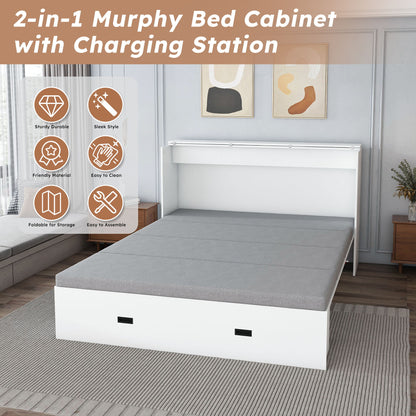 Full Murphy Bed With Storage Drawers, Charging Station, Foldable Panels, And Silent Swivel Wheels