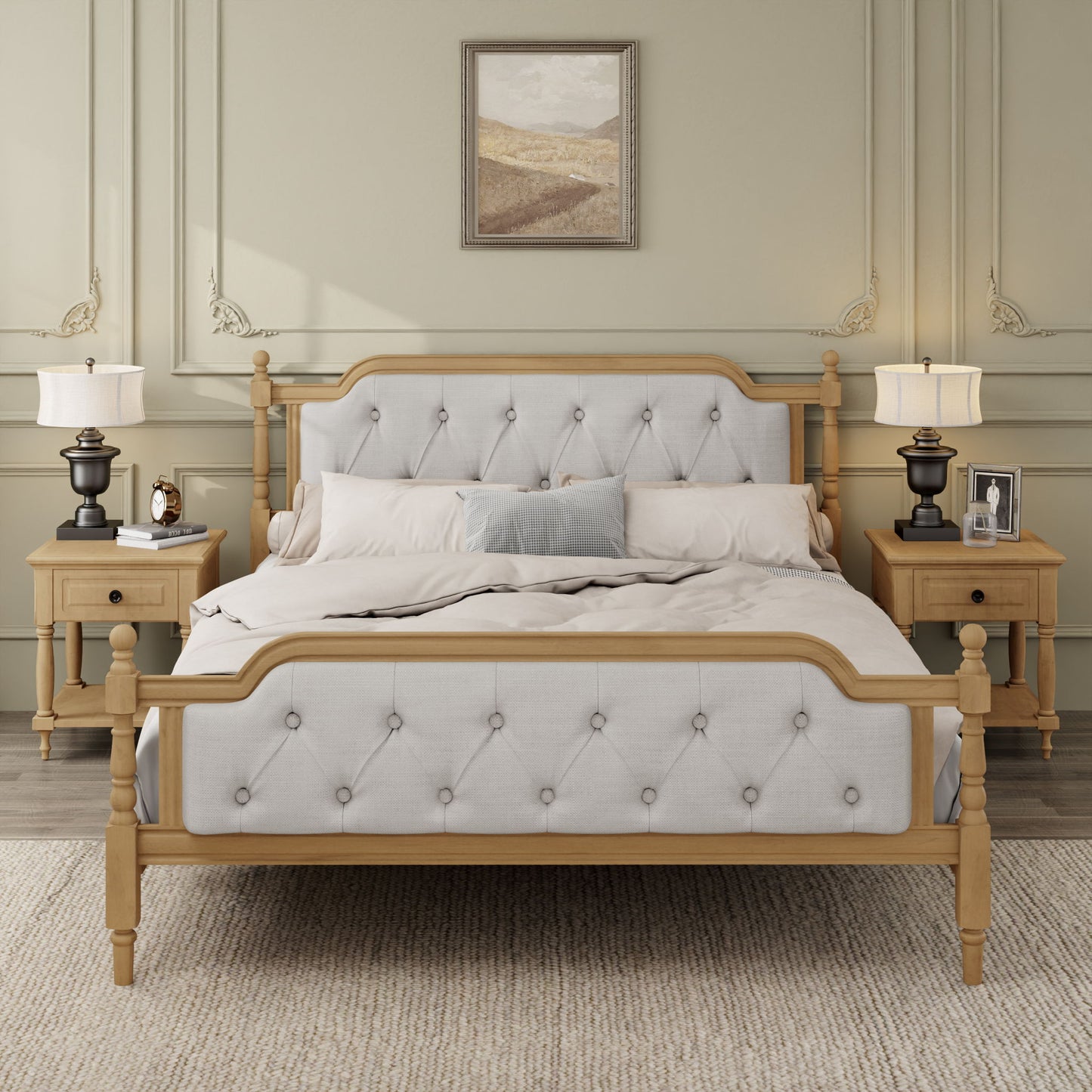 Traditional Style Solid Bed Frame With Upholstered Tufted Headboard, No Box Spring Needed - The Sleep Loft - Online Mattress Showroom NYC