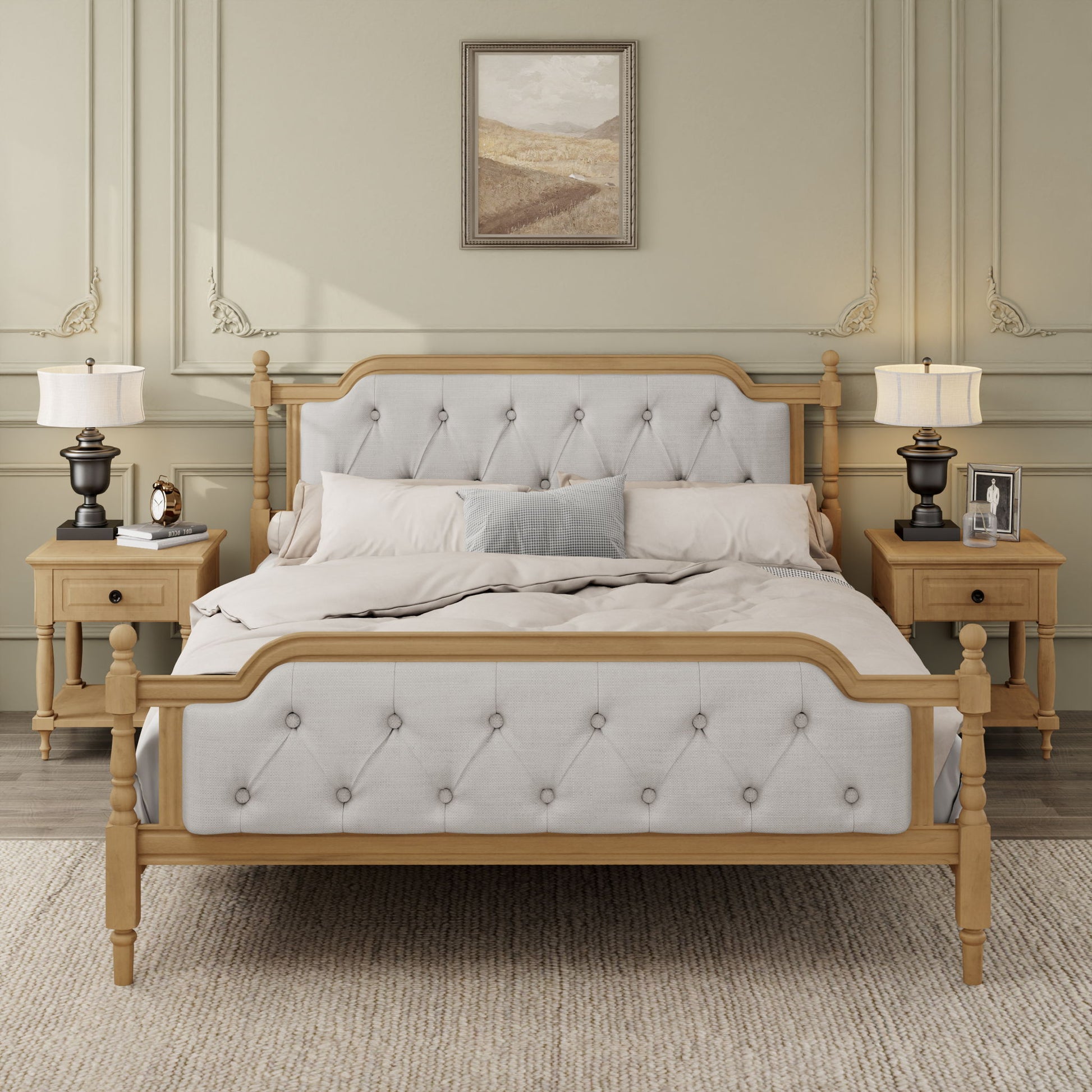 Traditional Style Solid Bed Frame With Upholstered Tufted Headboard, No Box Spring Needed - The Sleep Loft - Online Mattress Showroom NYC