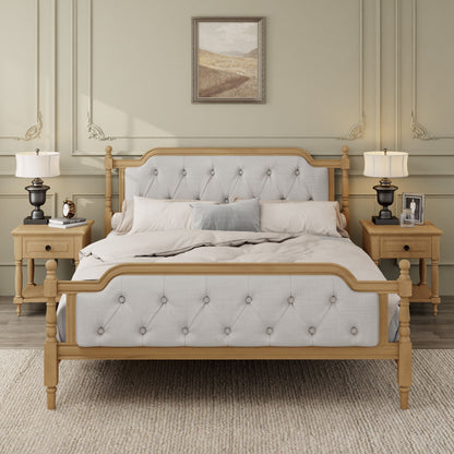 Traditional Style Solid Bed Frame With Upholstered Tufted Headboard, No Box Spring Needed - The Sleep Loft - Online Mattress Showroom NYC