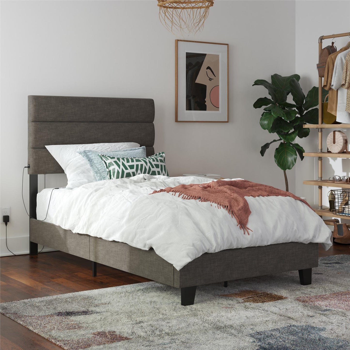 Paloma - Twin Bed With Dual USB Port - Linen - The Sleep Loft - Online Mattress Showroom NYC