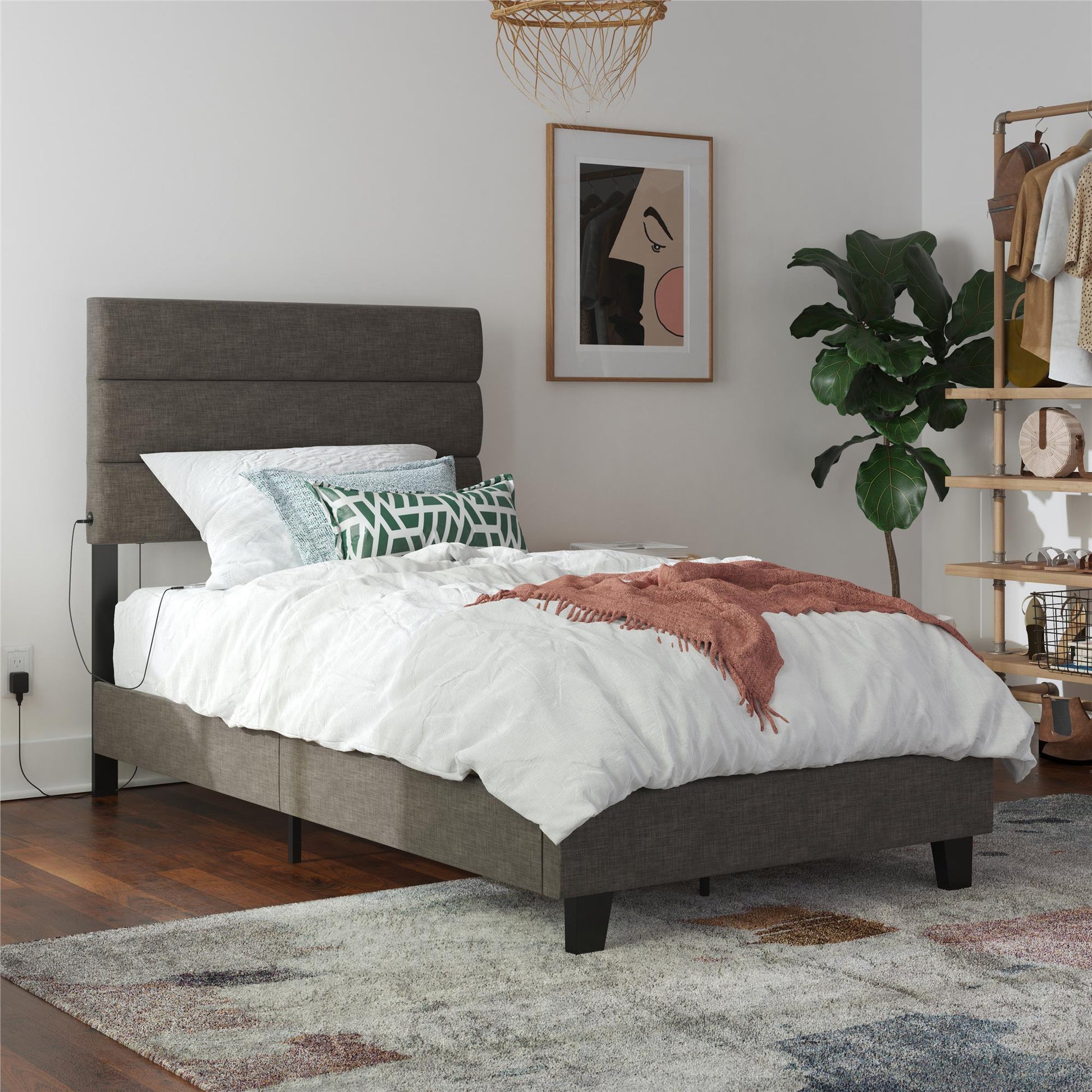 Paloma - Twin Bed With Dual USB Port - Linen - The Sleep Loft - Online Mattress Showroom NYC