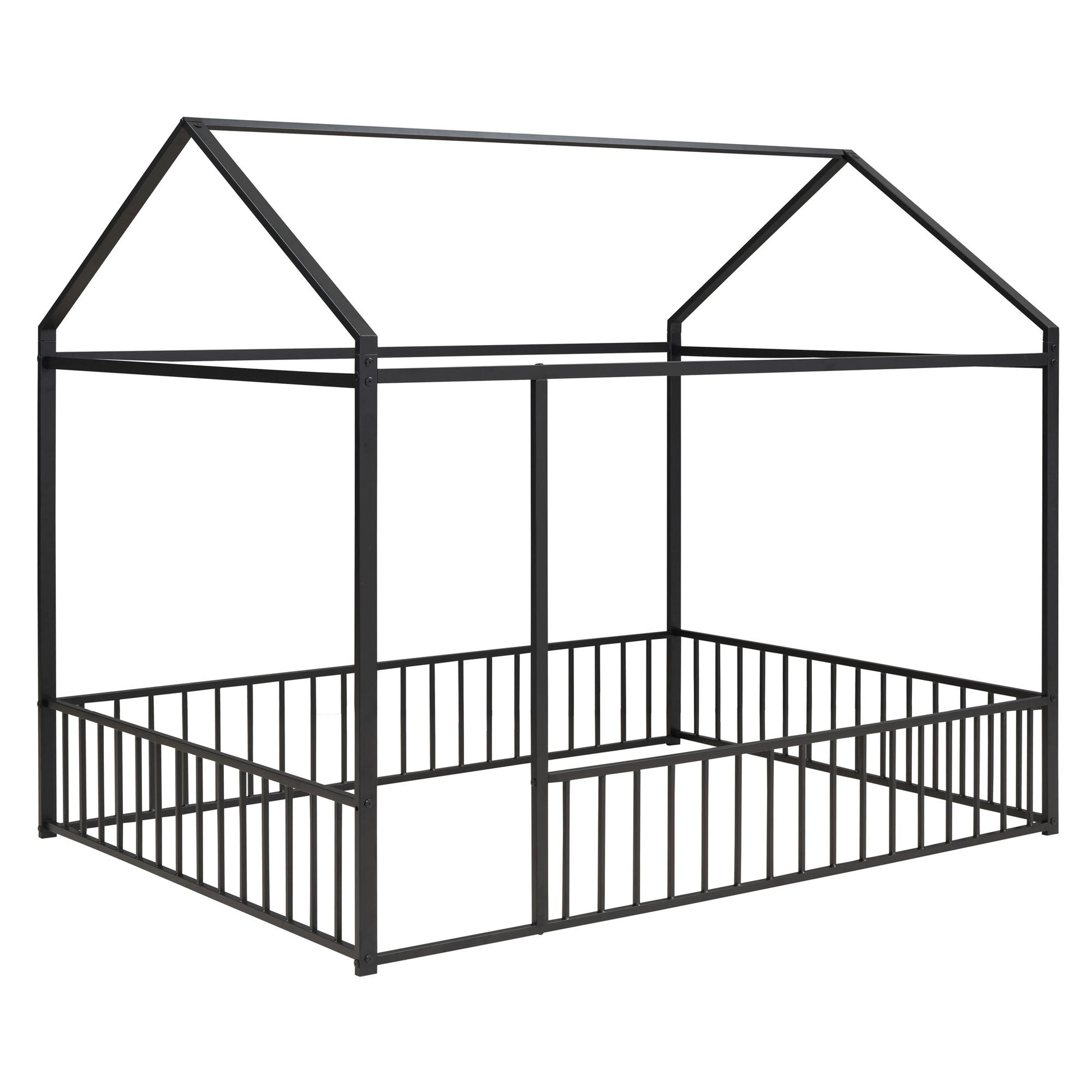 Metal Bed House Bed Frame With Fence - The Sleep Loft - Online Mattress Showroom NYC