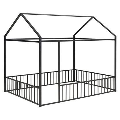 Metal Bed House Bed Frame With Fence - The Sleep Loft - Online Mattress Showroom NYC