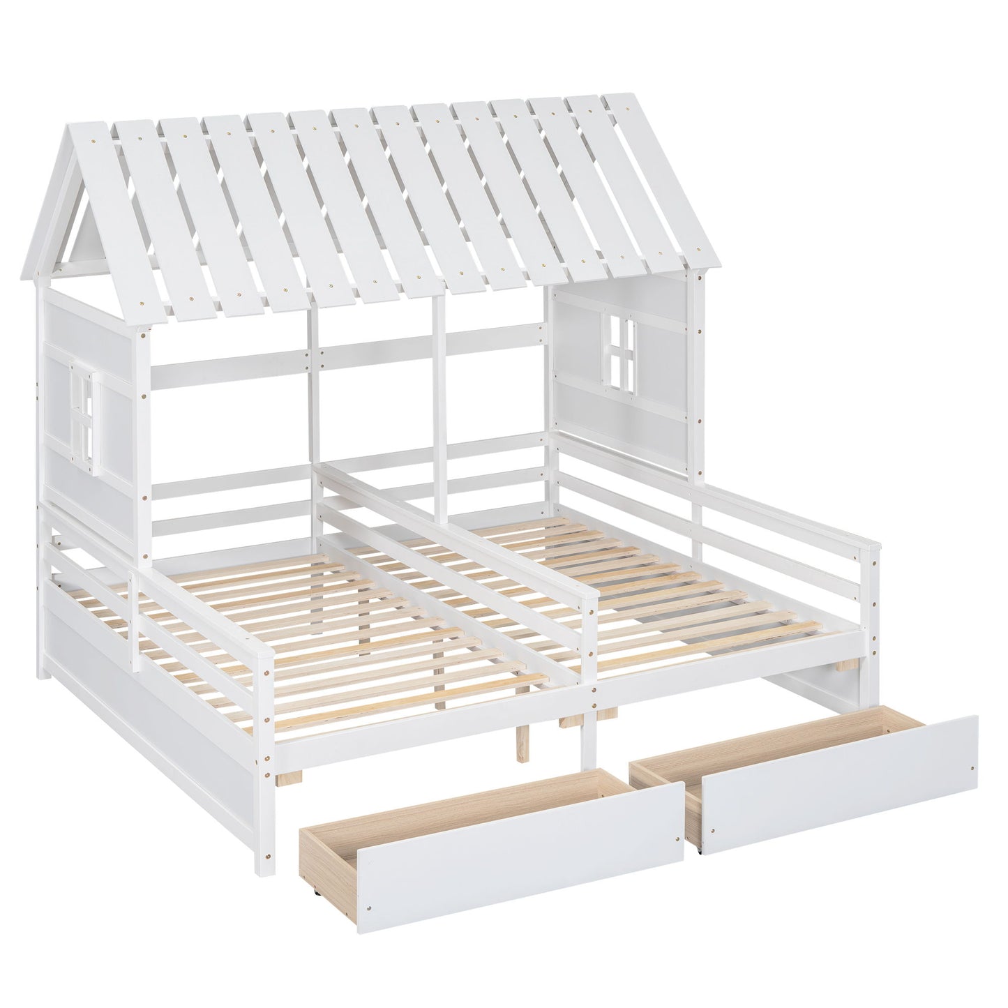 House Platform Beds With 2 Drawers, Side By Side Design - The Sleep Loft - Online Mattress Showroom NYC