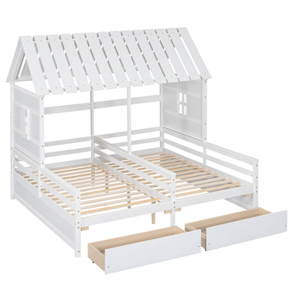 House Platform Beds With 2 Drawers, Side By Side Design - The Sleep Loft - Online Mattress Showroom NYC