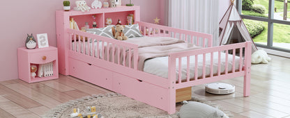 Bed With Headboard Storage Rack, 2 Under Bed Drawers, 3 Side Guardrails For Safety - The Sleep Loft - Online Mattress Showroom NYC