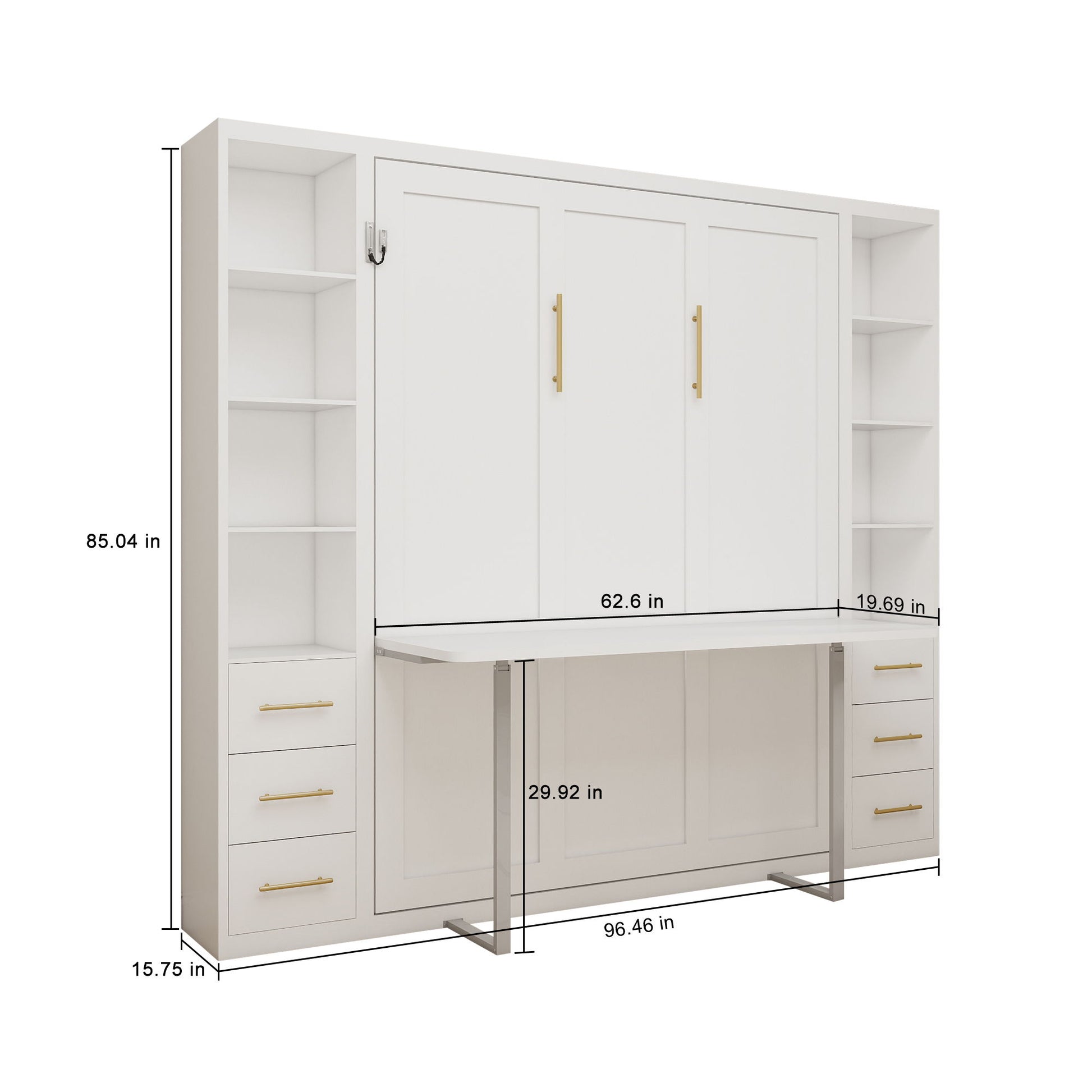 Queen Size Murphy Wall Bed With Side Storage Cabinets - White - The Sleep Loft - Online Mattress Showroom NYC