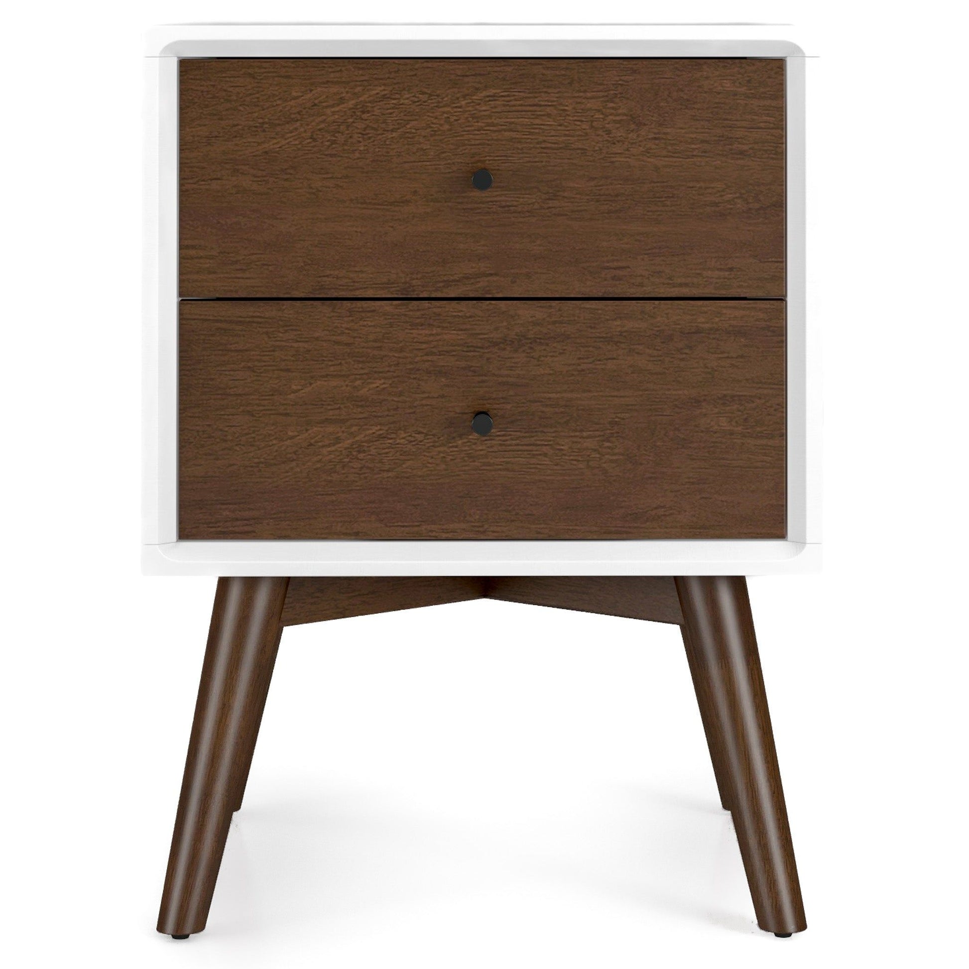 Caroline - Mid-Century Modern Style White Night Stand 2 Drawer - The Sleep Loft - Online Mattress Showroom NYC