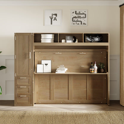 Full Size Murphy Bed With Wardrobe, Drawers, And Open Shelves - Wood - The Sleep Loft - Online Mattress Showroom NYC