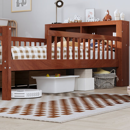 Bed With Headboard Storage Rack, 2 Under Bed Drawers, 3 Side Guardrails For Safety - The Sleep Loft - Online Mattress Showroom NYC