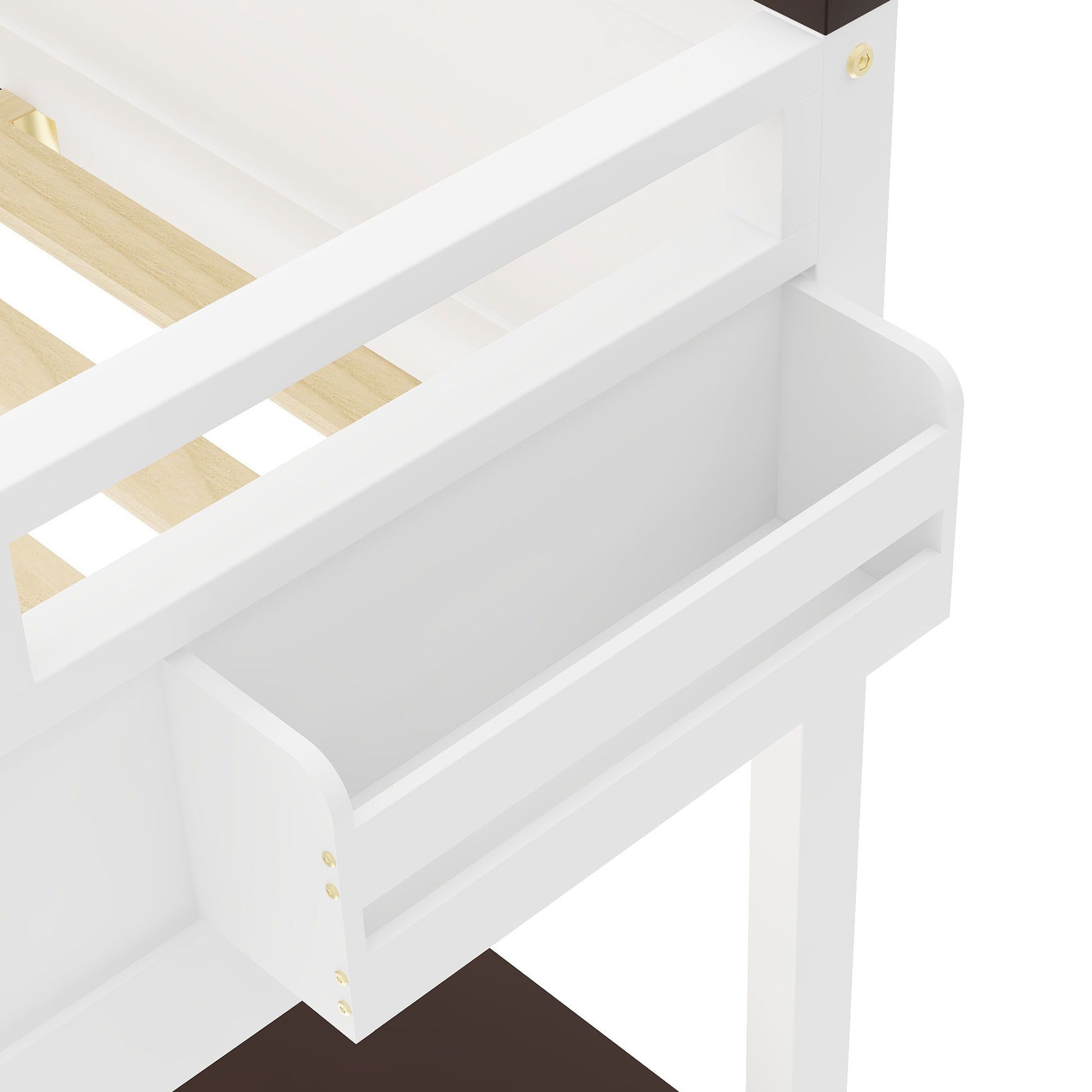 Queen Size Loft Bed With Desk, Open Shelf, Storage Box And USB Charging Station - White - The Sleep Loft - Online Mattress Showroom NYC