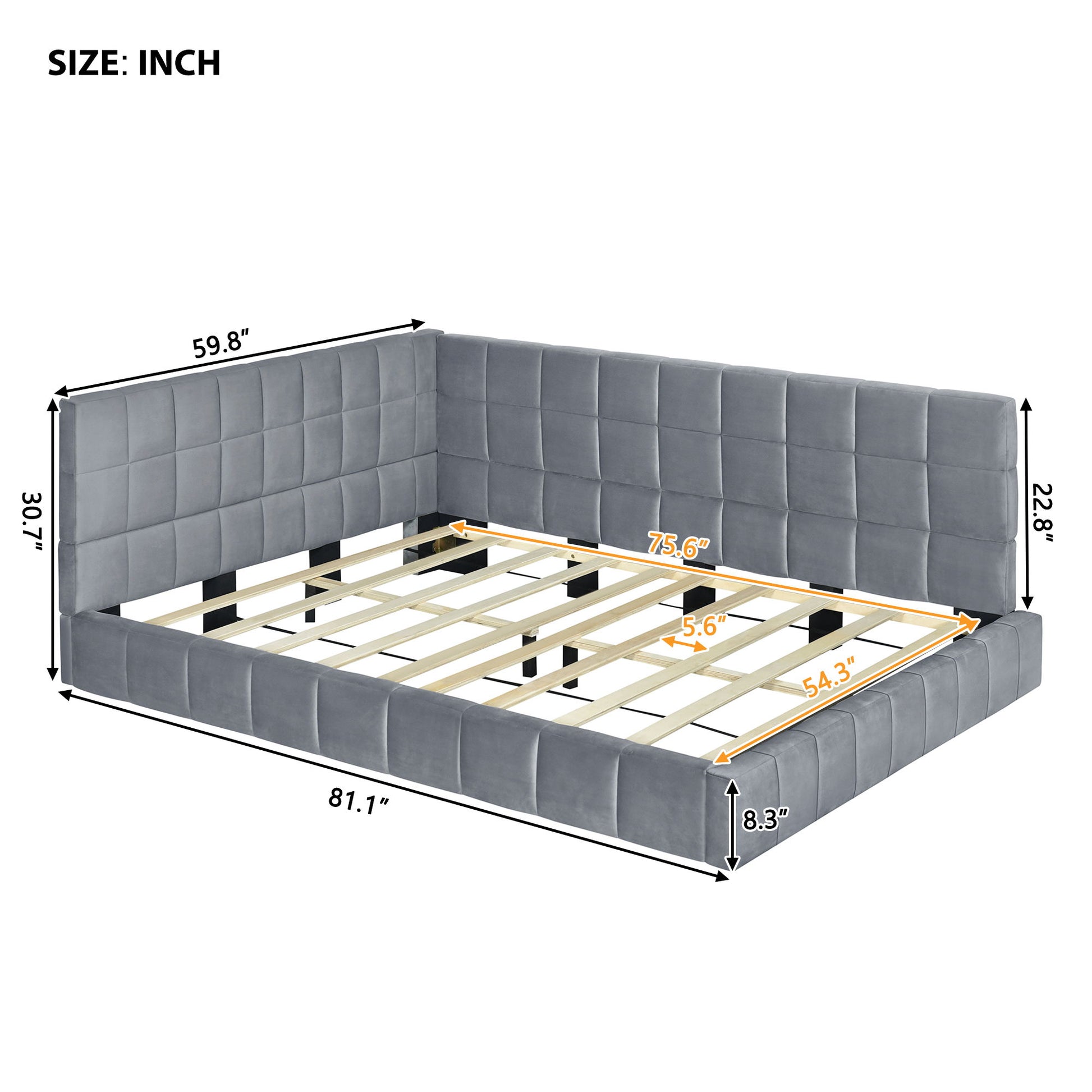 Full Size Upholstered Classic Mid Century Modern Daybed / Sofa Bed Frame, Elegant Design - Gray - The Sleep Loft - Online Mattress Showroom NYC