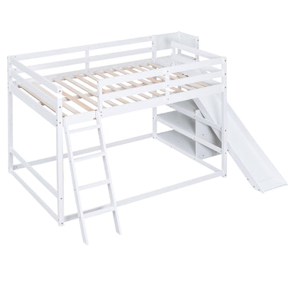 Bunk Bed With Ladder, Slide, And Shelves Pine Wood - The Sleep Loft - Online Mattress Showroom NYC