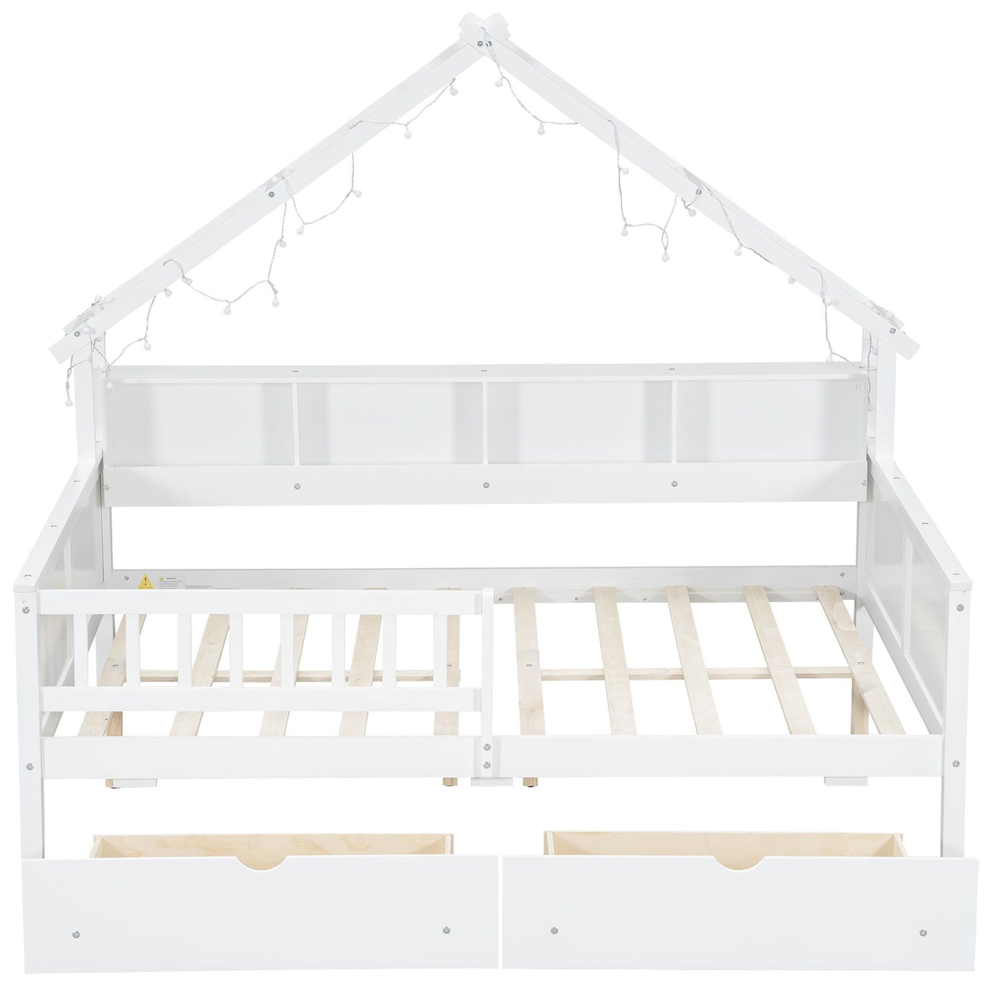 House Style Platform Bed With LED Lights, Storage Shelves, Drawers, And Guardrail - The Sleep Loft - Online Mattress Showroom NYC