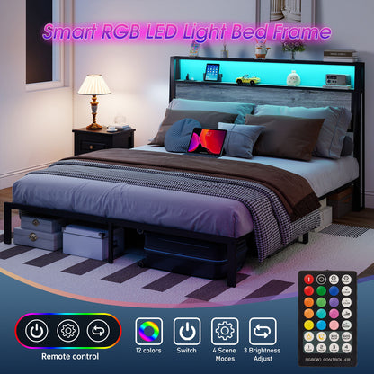 Bed Frame With RGB LED Light And Charging Station - The Sleep Loft - Online Mattress Showroom NYC