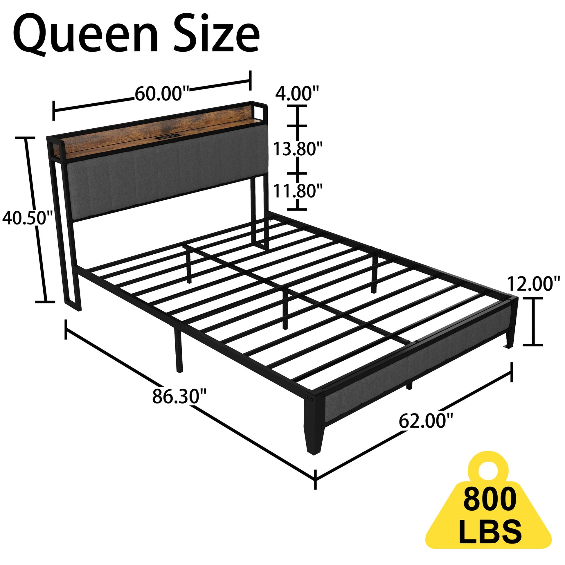 Bed With Charging Station, American Design Upholstered Headboard, Metal Platform - The Sleep Loft - Online Mattress Showroom NYC