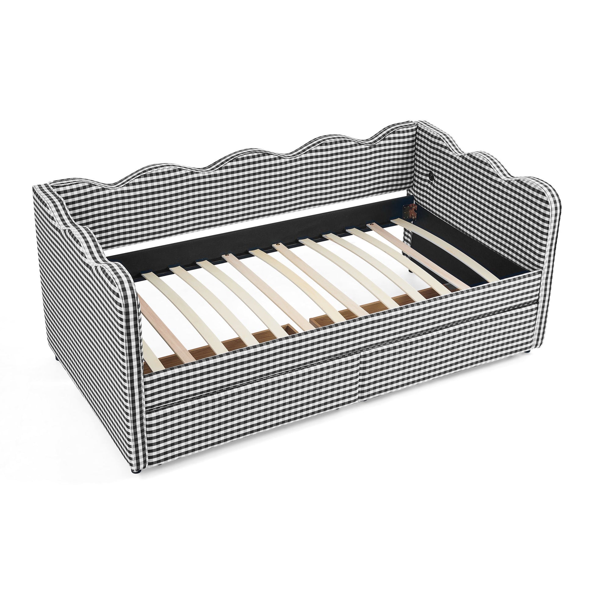 Gingham Daybed With USB Charging Port, Wave-Shaped Design - The Sleep Loft - Online Mattress Showroom NYC
