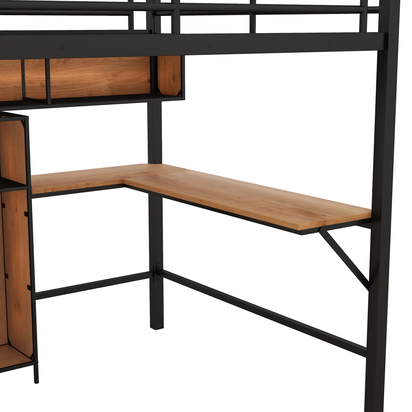 Full Size & Loft Bed With L-Shaped Desk And Shelves - Black - The Sleep Loft - Online Mattress Showroom NYC