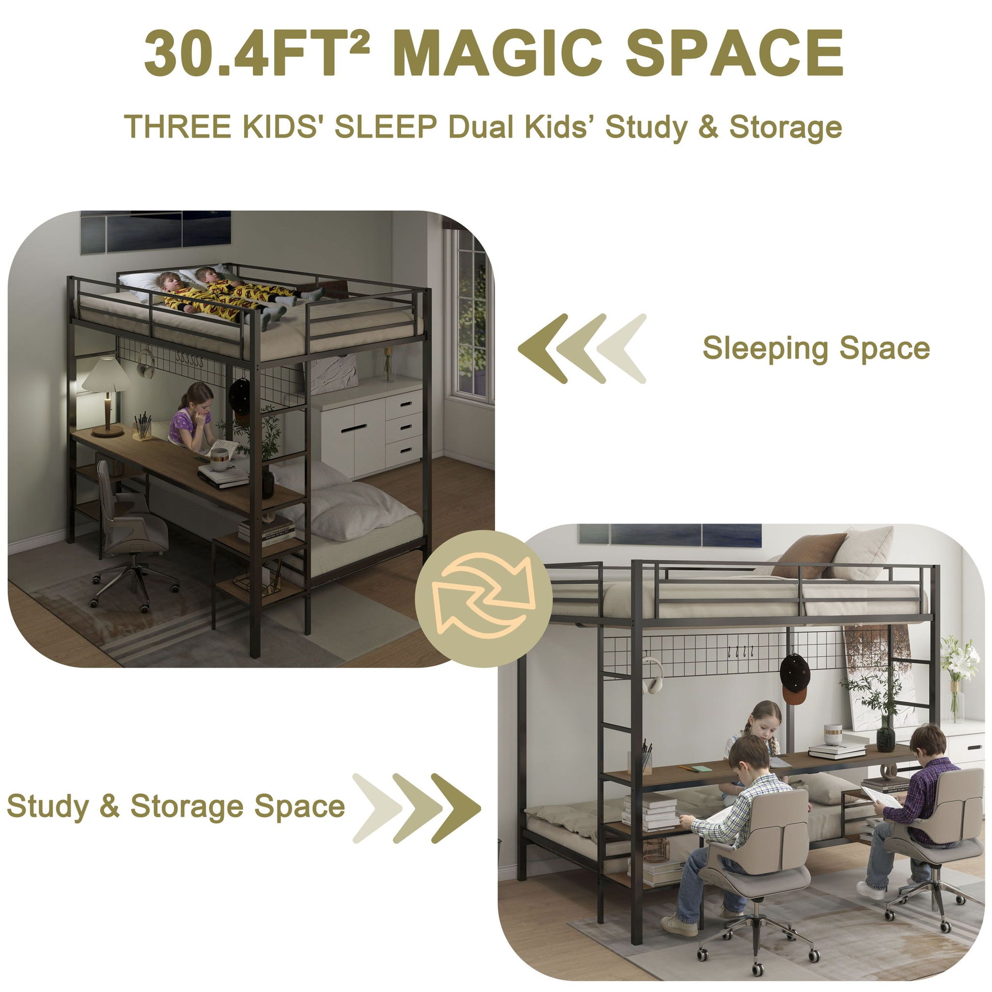 Ethan - Bunk Bed With Desk, Charging Station, Storage Shelves - The Sleep Loft - Online Mattress Showroom NYC