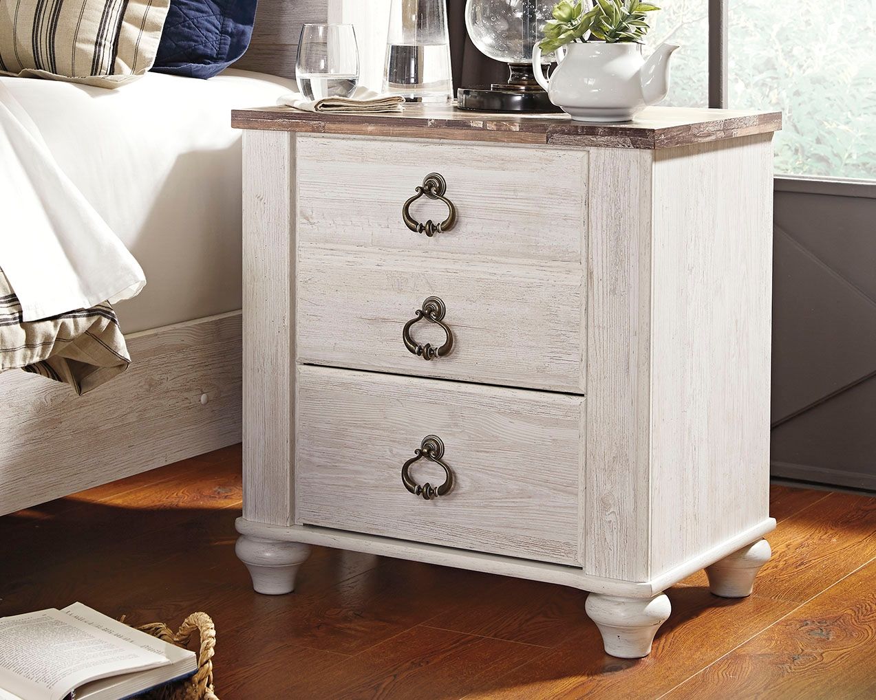 Willowton - Two Drawer Night Stand - Brown / Beige / White - The Sleep Loft - Online Mattress Showroom NYC