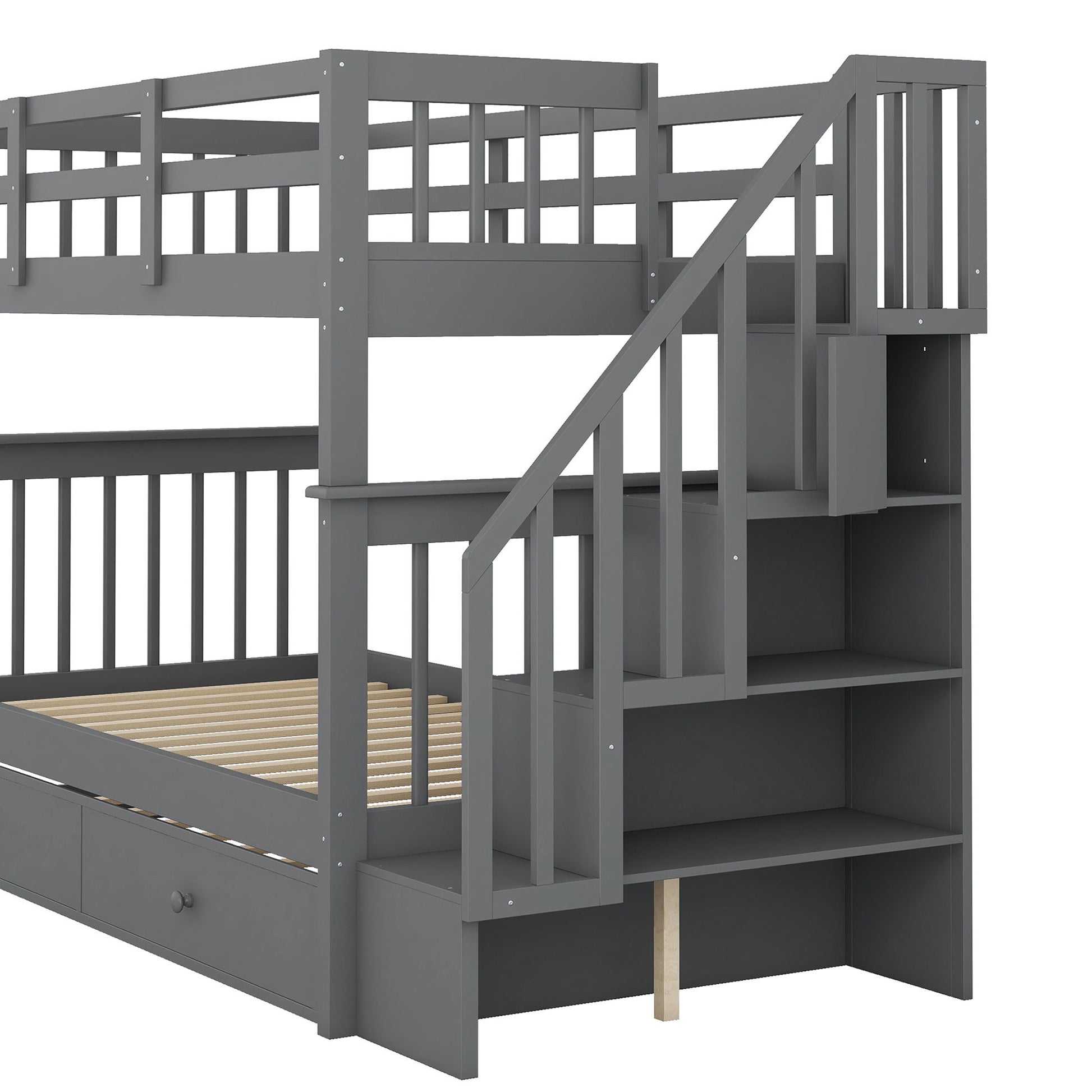 Stairway Bunk Bed With Storage And Guard Rail For Bedroom - The Sleep Loft - Online Mattress Showroom NYC