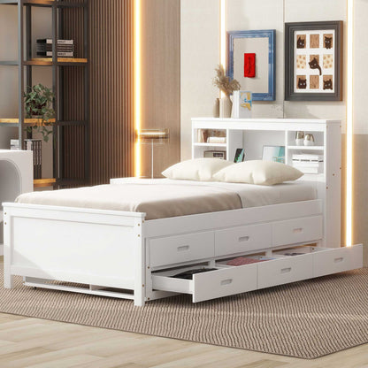 Platform Bed With Storage Headboard, USB, Trundle And 3 Drawers - The Sleep Loft - Online Mattress Showroom NYC