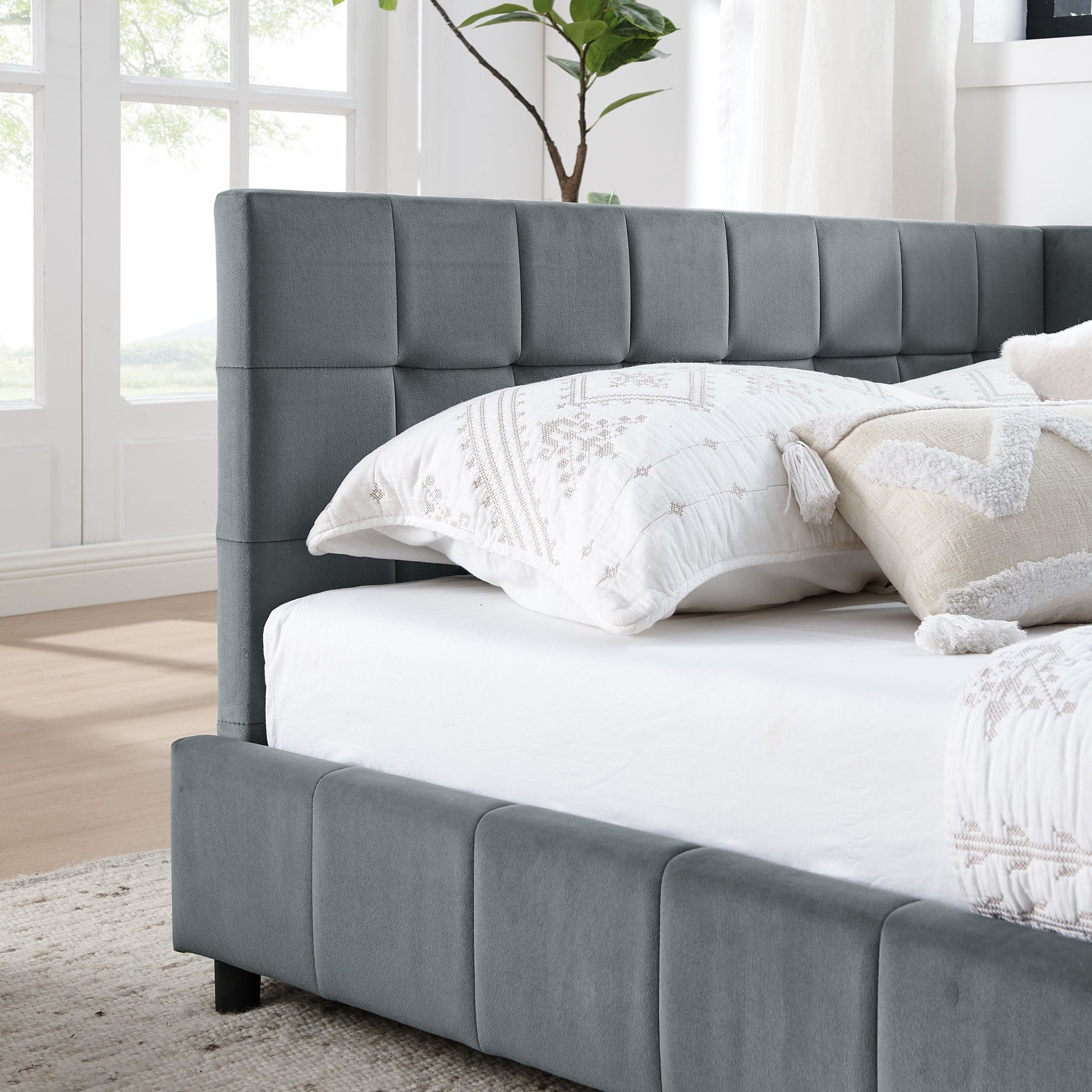 Mid-Century Storage Upholstered Tufted Bed Frame With Backrest And Armrests - The Sleep Loft - Online Mattress Showroom NYC