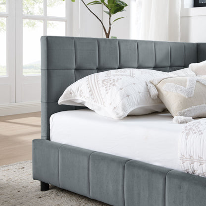 Mid-Century Storage Upholstered Tufted Bed Frame With Backrest And Armrests - The Sleep Loft - Online Mattress Showroom NYC