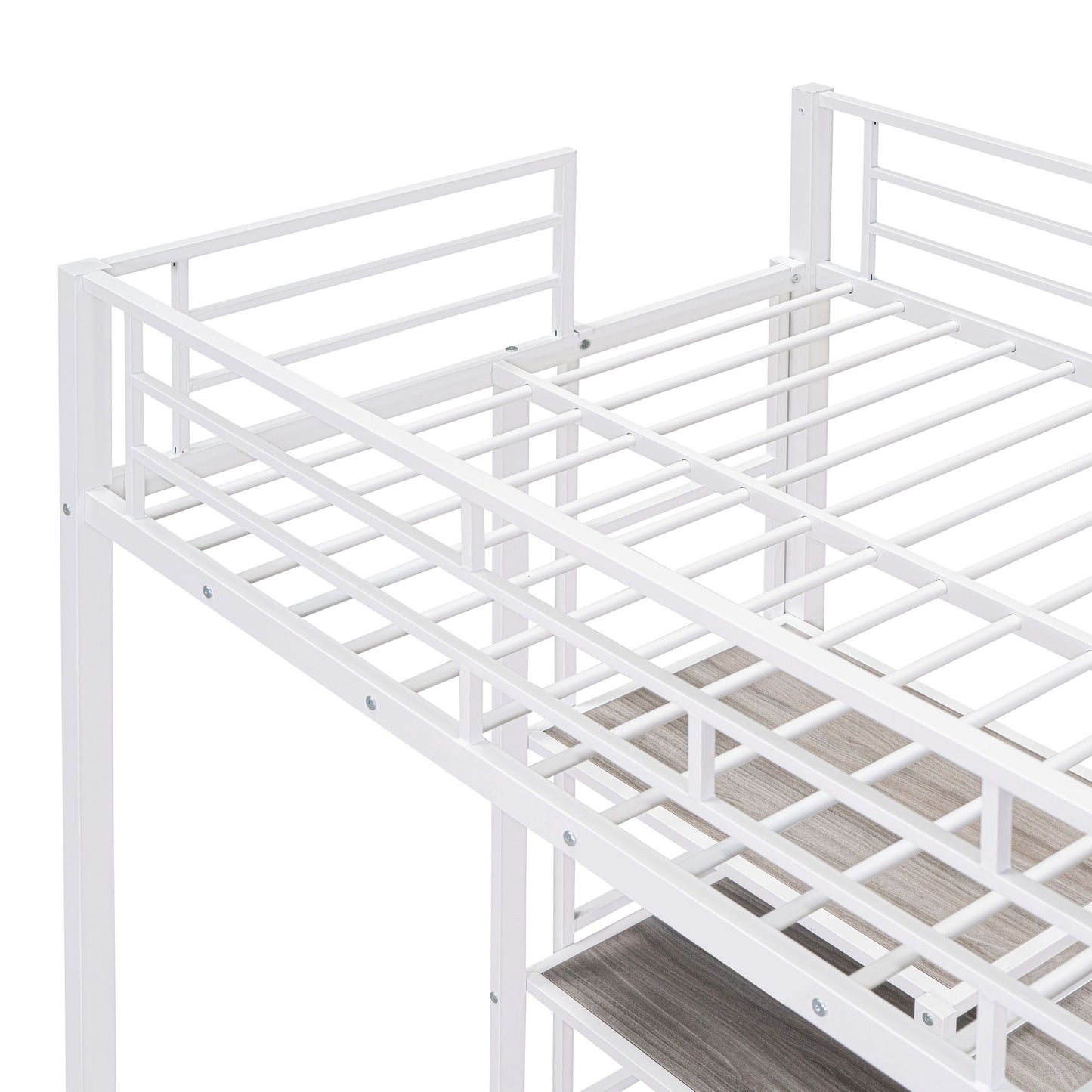 Metal Loft Bed With Desk, 3 Shelves And Ladder - The Sleep Loft - Online Mattress Showroom NYC