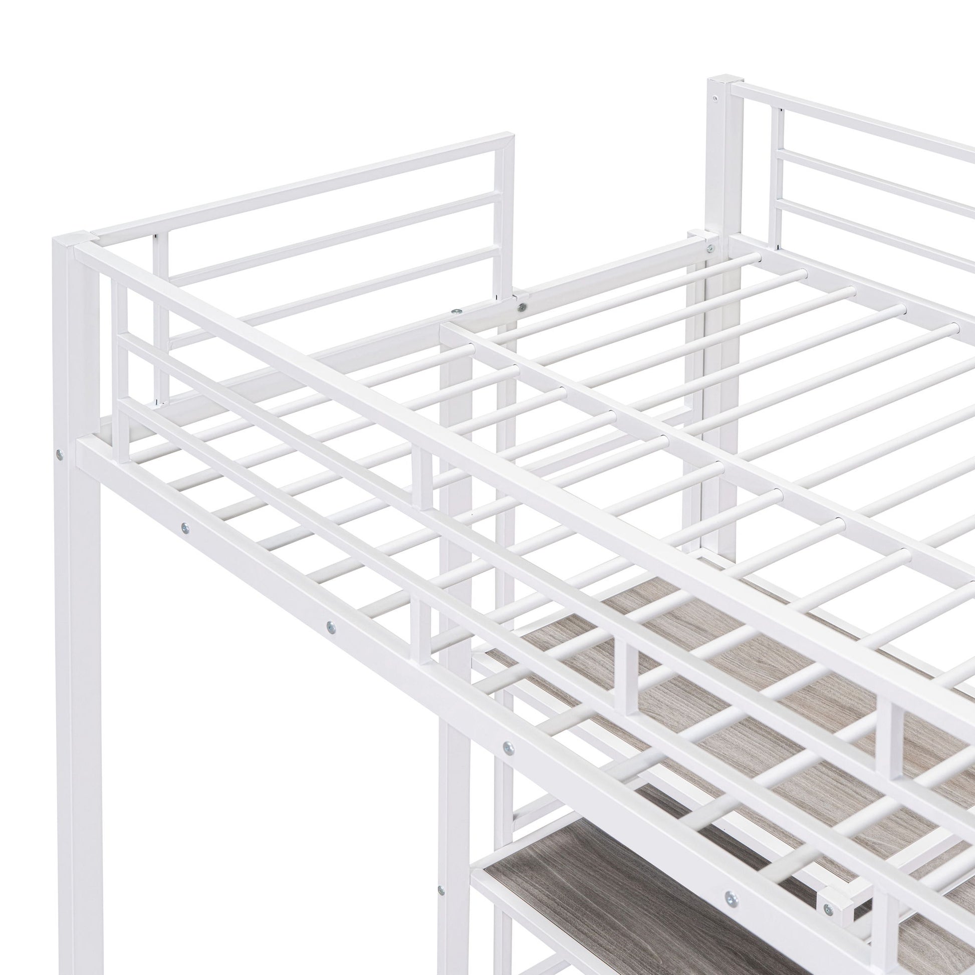 Metal Loft Bed With Desk, 3 Shelves And Ladder - The Sleep Loft - Online Mattress Showroom NYC