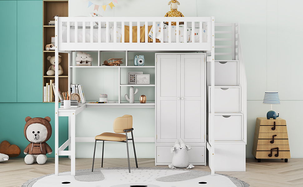 Loft Bed With Bookshelf, Drawers, Desk, And Wardrobe - The Sleep Loft - Online Mattress Showroom NYC