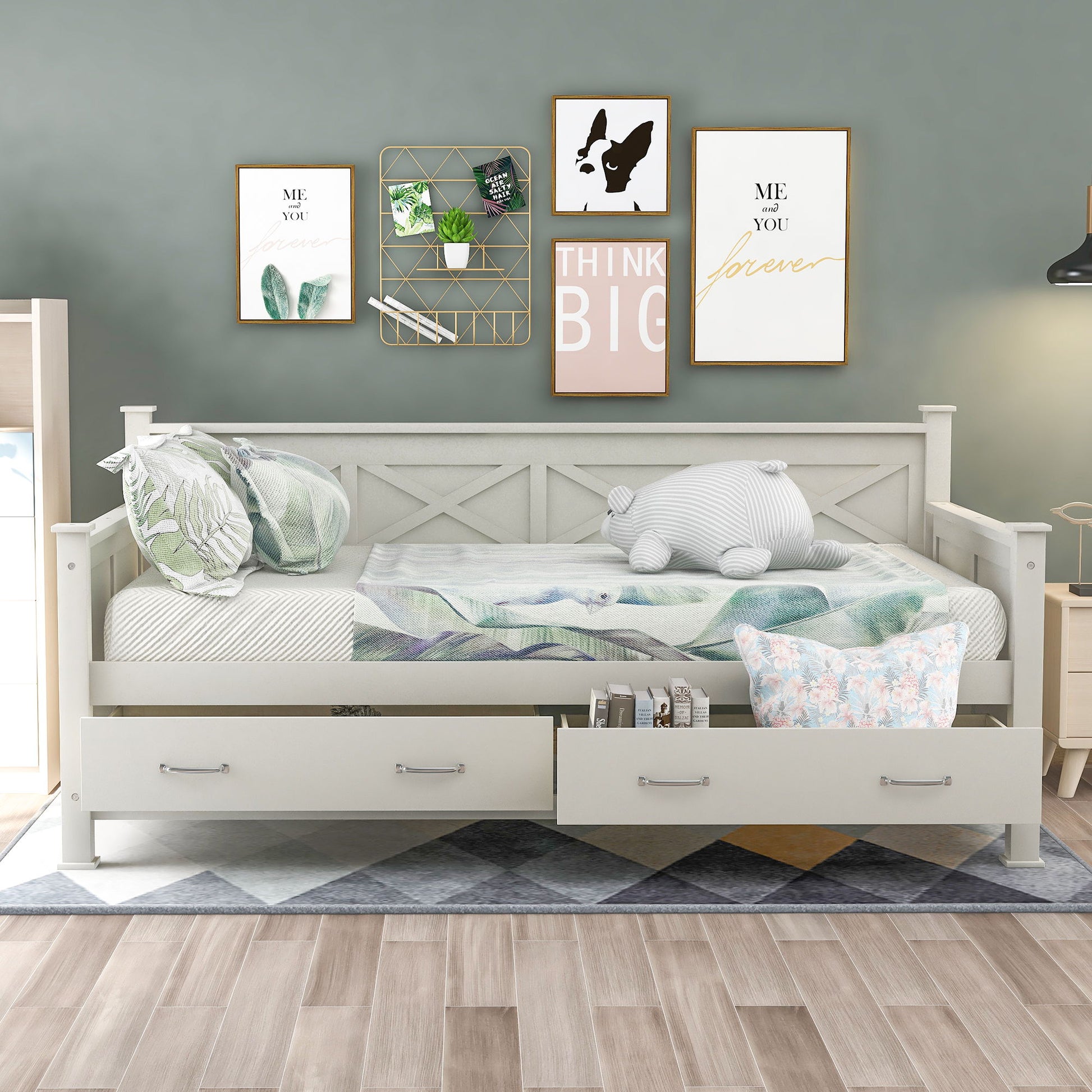 Modern Daybed With 2 Large Drawers, X Shaped Frame - The Sleep Loft - Online Mattress Showroom NYC