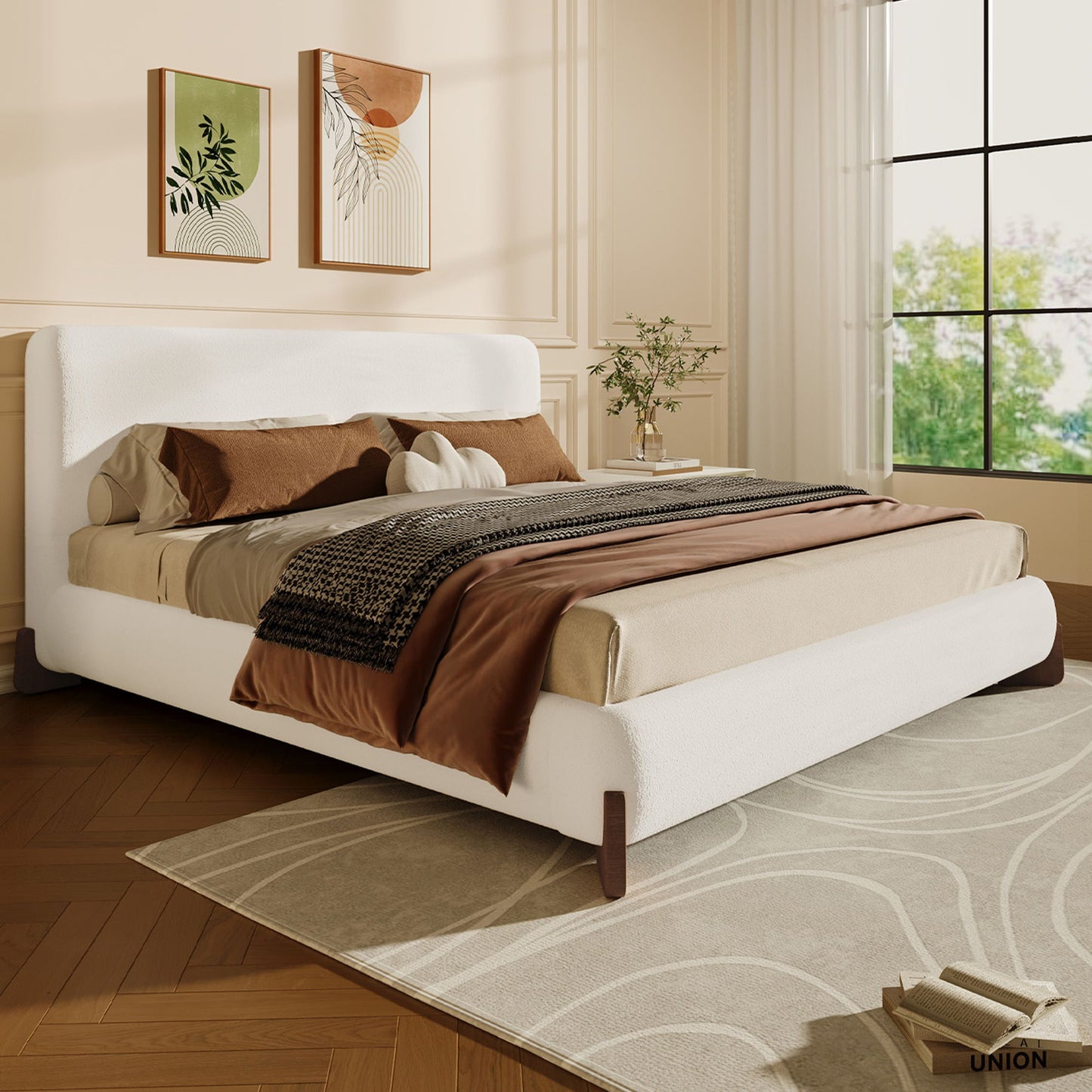 Queen Size Elegant Terry Upholstered Bed - White - The Sleep Loft - Online Mattress Showroom NYC