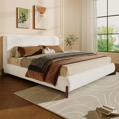 Queen Size Elegant Terry Upholstered Bed - White - The Sleep Loft - Online Mattress Showroom NYC
