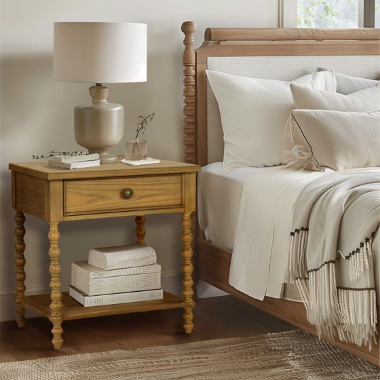 Traditional Durable Nightstand Table With Drawer And Shelf - The Sleep Loft - Online Mattress Showroom NYC