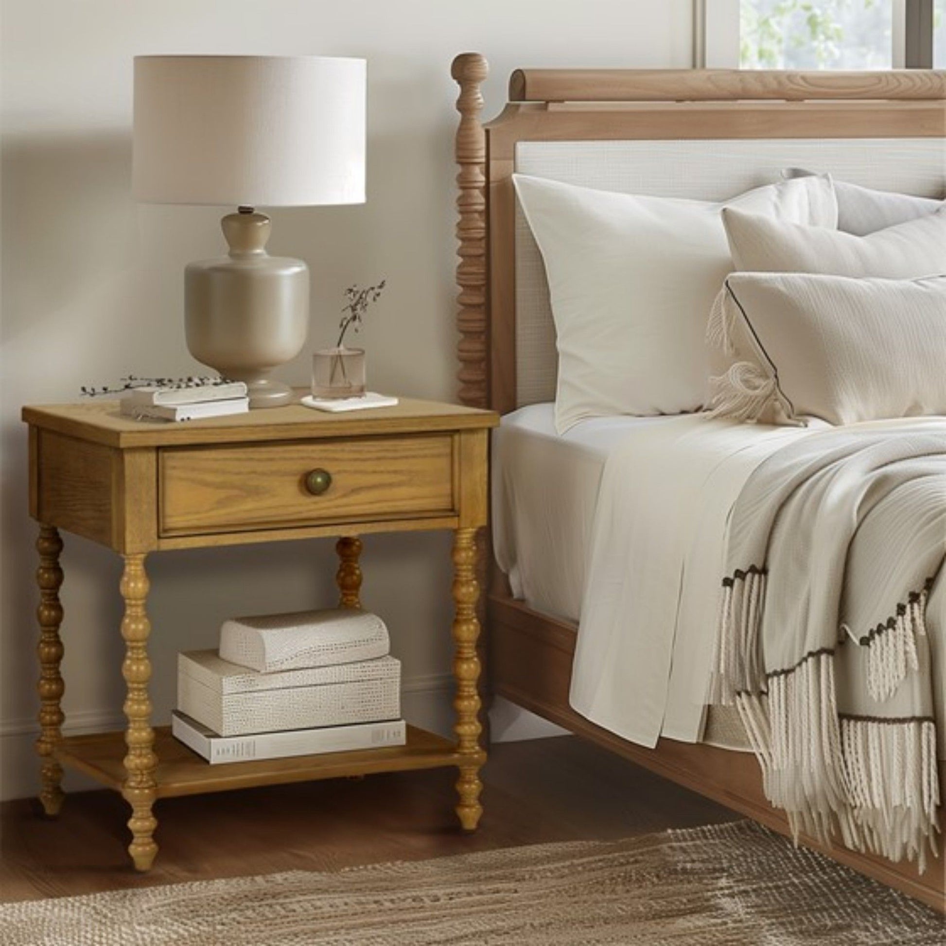 Traditional Durable Nightstand Table With Drawer And Shelf - The Sleep Loft - Online Mattress Showroom NYC