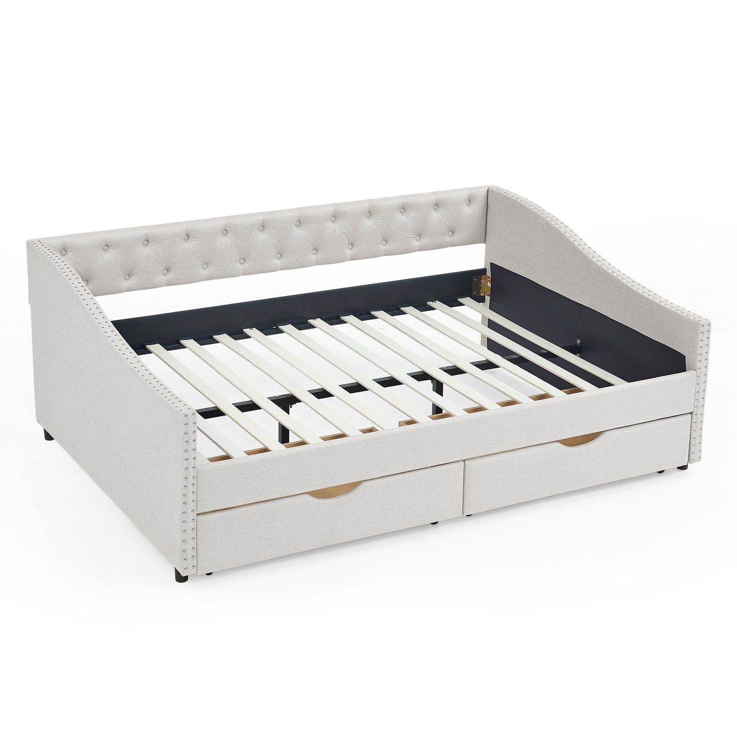 Upholstered Tufted Daybed With Drawers, Waved Arms - The Sleep Loft - Online Mattress Showroom NYC